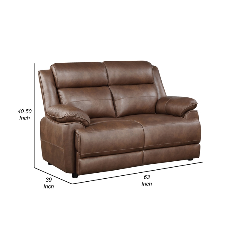 Ellen Loveseat-Brown Faux Leather-Foam Cushions-Pillow Top Arms-63 Inch