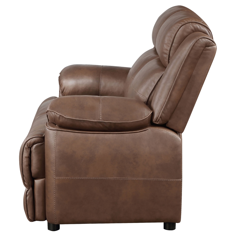 Ellen Loveseat-Brown Faux Leather-Foam Cushions-Pillow Top Arms-63 Inch