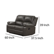 Lizzy Loveseat-Manual Reclining 60 Inch-Pillow Top Arms-Gray Leather