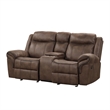 Arisa Loveseat-Brown Faux Leather-Storage Console and Cupholders-79 Inch