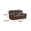 Arisa Loveseat-Brown Faux Leather-Storage Console and Cupholders-79 Inch