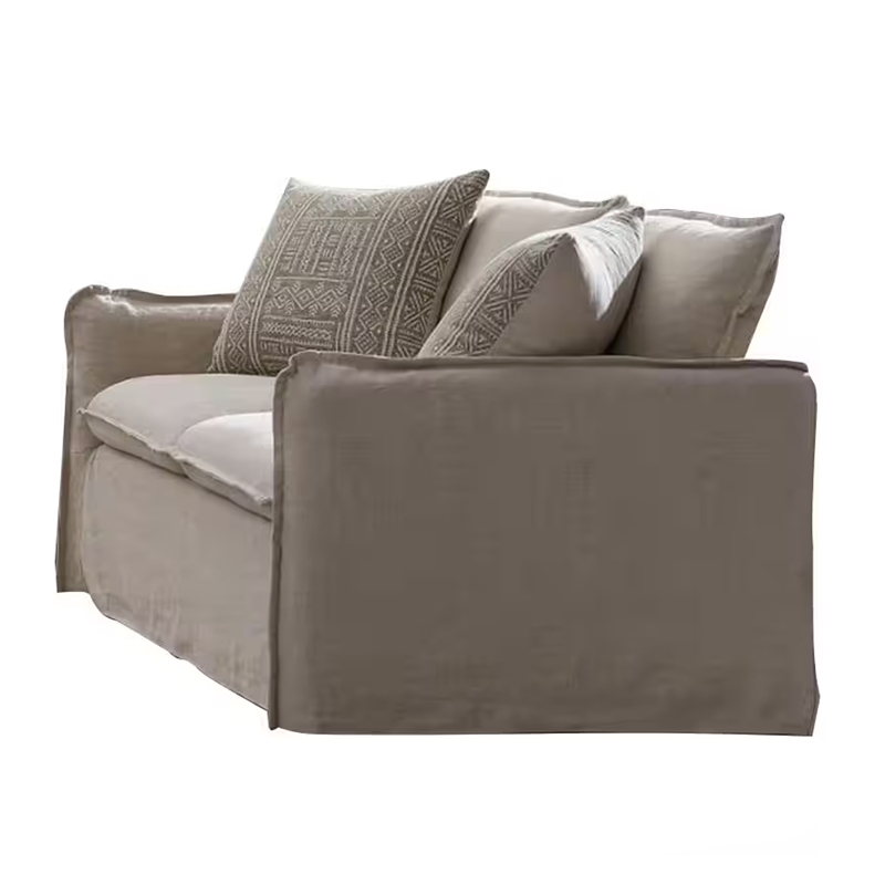 Savoir Loveseat-2 Accent Pillows-Plush Modern Beige Linen-64 Inch