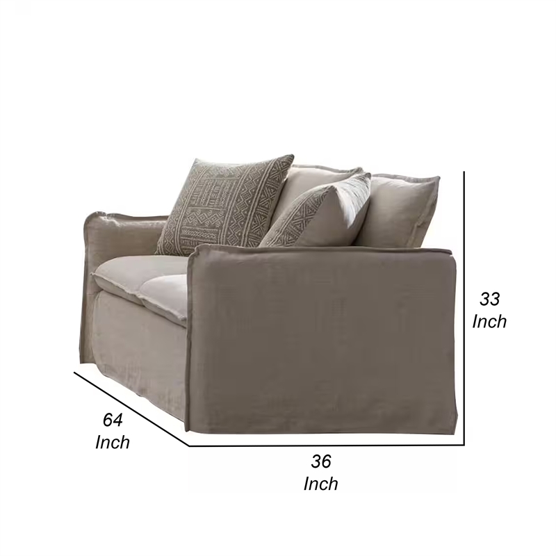 Savoir Loveseat-2 Accent Pillows-Plush Modern Beige Linen-64 Inch