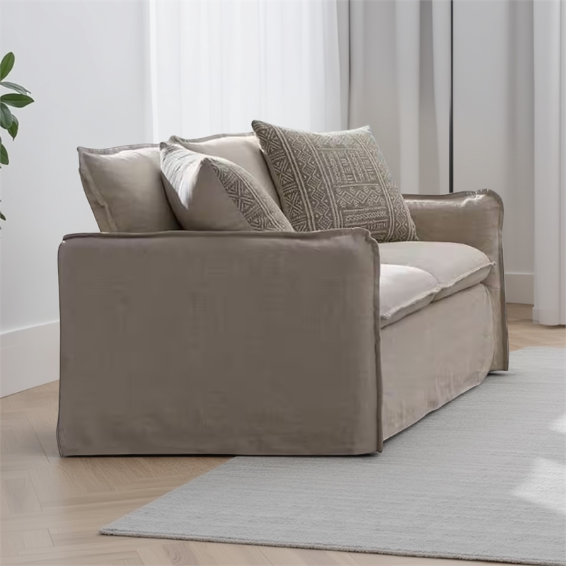 Savoir Loveseat-2 Accent Pillows-Plush Modern Beige Linen-64 Inch