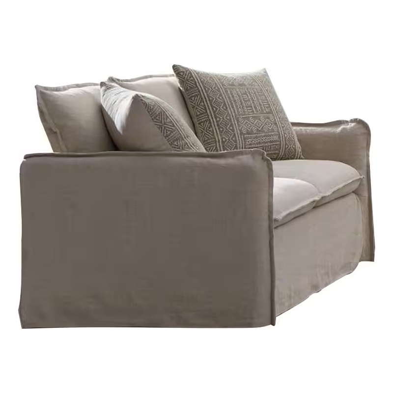 Savoir Loveseat-2 Accent Pillows-Plush Modern Beige Linen-64 Inch
