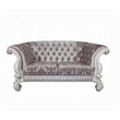 Kai Loveseat-5 Pillows-Tufted Ivory Fabric-Scrolled-White-76 Inch