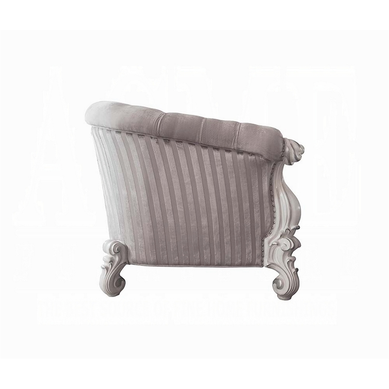 Kai Loveseat-5 Pillows-Tufted Ivory Fabric-Scrolled-White-76 Inch