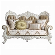 Kin Ornate Loveseat-5 Accent Pillows-Tufted Tan-Antique White