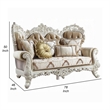 Kin Ornate Loveseat-5 Accent Pillows-Tufted Tan-Antique White