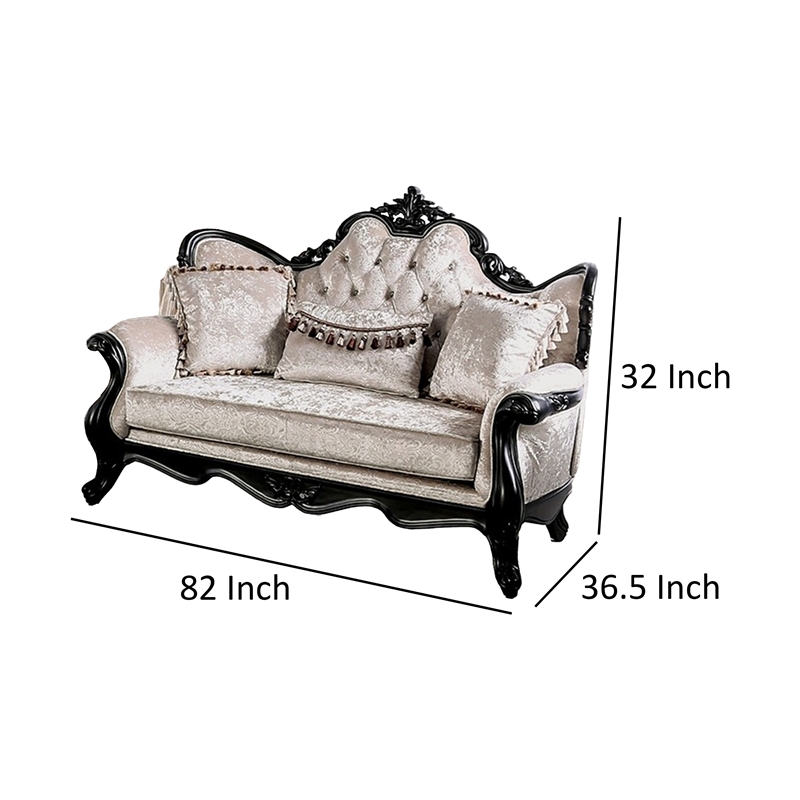 Paulo Loveseat-Carved Details-Black Solid Wood-71 Inch