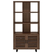 Doxx Bookcase-Slatted Cabinet-Black Open Frame Legs-Walnut Brown