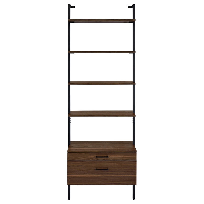 Wens 3pc Wall Mounted Bookcase Set-Shelves-2 Drawers-Walnut Brown