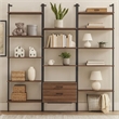 Wens 3pc Wall Mounted Bookcase Set-Shelves-2 Drawers-Walnut Brown