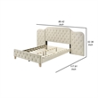 Ronny Inch Queen Size Bed- Wall Headboard- Beige Linen Tufted Upholstery