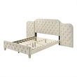 Ronny Inch Queen Size Bed- Wall Headboard- Beige Linen Tufted Upholstery