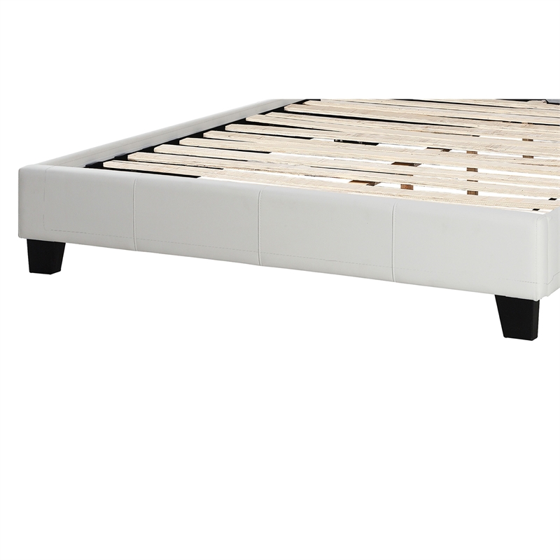 Full Size Bed- Tufted Curved- White Faux Leather Upholstered Pine Wood