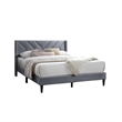 Reno Queen Size Bed- Modern X Channel Tufted Gray Velvet Upholstery