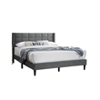 Meno Queen Size Bed- Square Stitched Slate Gray Linen Upholstery