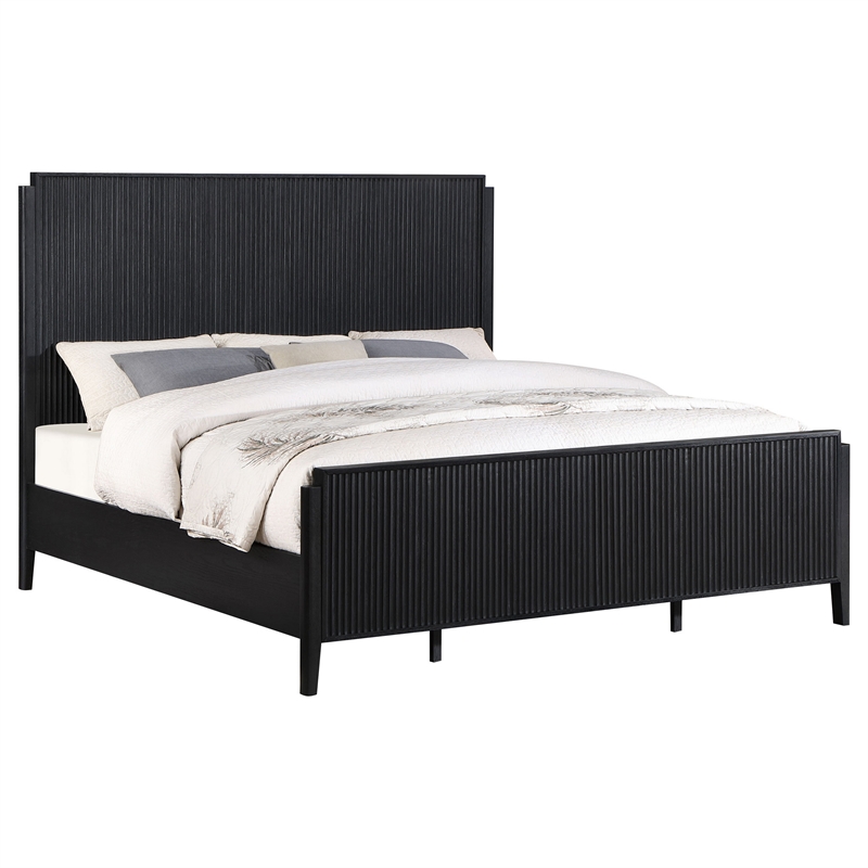 Jack Queen Size Bed- Fluted Panel Headboard- Round Tapered Legs- Black
