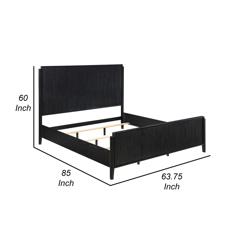 Jack Queen Size Bed- Fluted Panel Headboard- Round Tapered Legs- Black