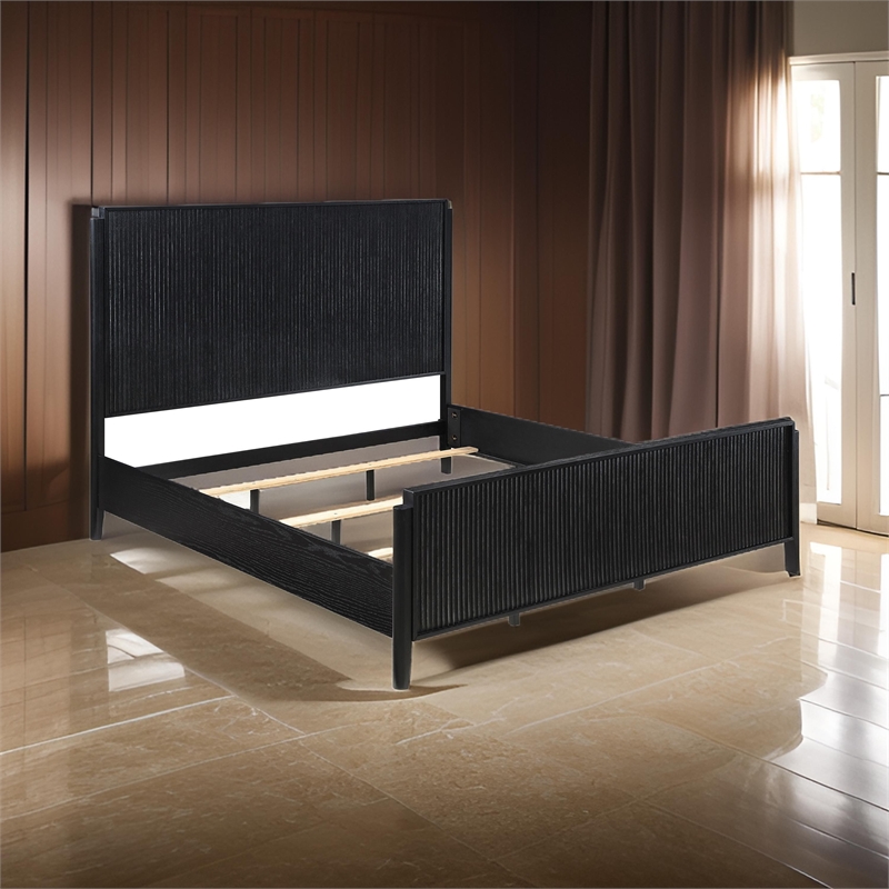 Jack Queen Size Bed- Fluted Panel Headboard- Round Tapered Legs- Black