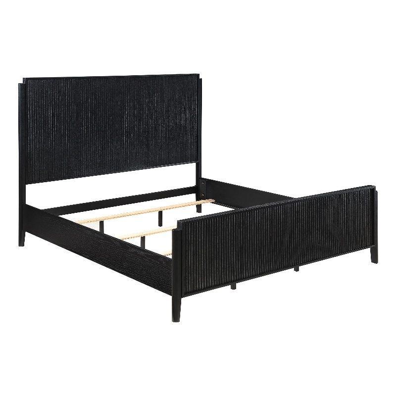 Jack Queen Size Bed- Fluted Panel Headboard- Round Tapered Legs- Black