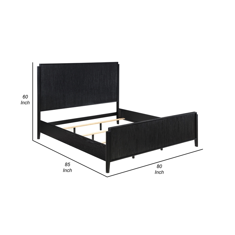 Jack King Size Bed- Fluted Panel Headboard- Round Tapered Legs- Black