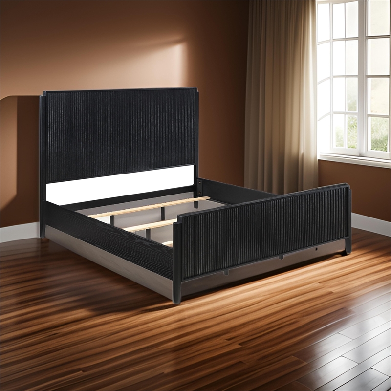 Jack King Size Bed- Fluted Panel Headboard- Round Tapered Legs- Black