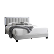 Zemo Queen Size Bed- LED Headboard- Tufted Light Gray Wool Upholstery