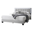Zemo Queen Size Bed- LED Headboard- Tufted Light Gray Wool Upholstery