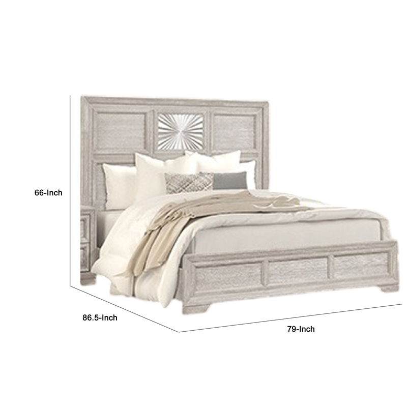 Diaz King Bed- Sunburst Pattern and Recessed Panel- Light Gray Wood
