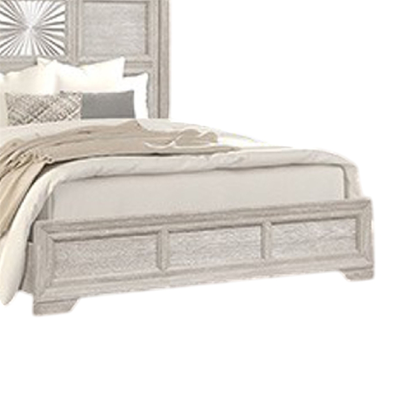 Diaz King Bed- Sunburst Pattern and Recessed Panel- Light Gray Wood