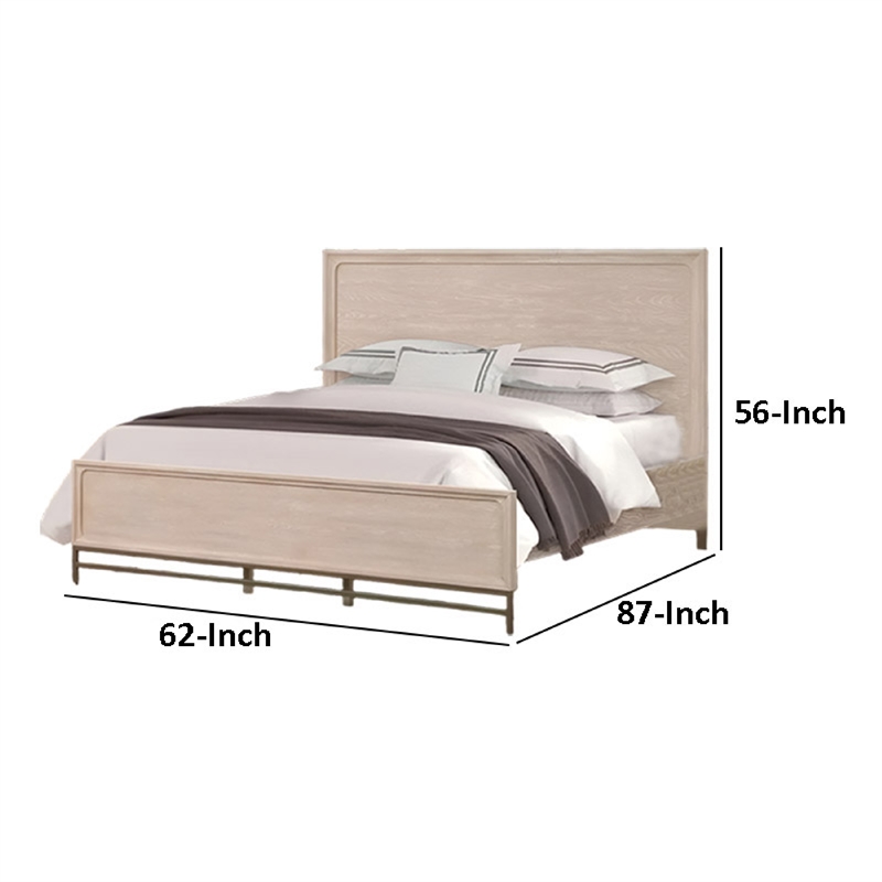 Rozie Queen Bed with Panel Style Headboard- Light Oak Brown Solid Wood