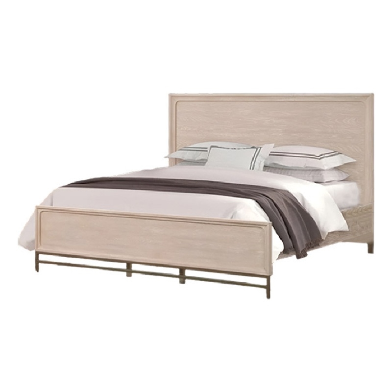 Rozie Queen Bed with Panel Style Headboard- Light Oak Brown Solid Wood