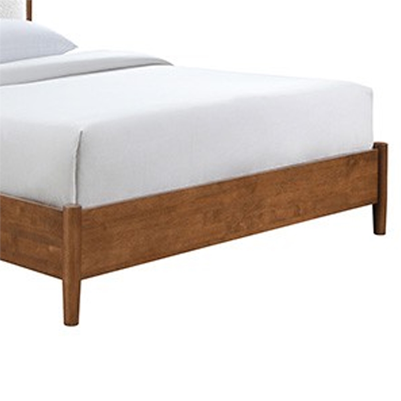 Carry Queen Bed- Beige Boucle Upholstered Headboard Walnut Brown Solid Wood
