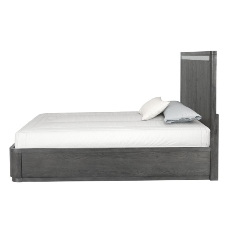 Zoko King Bed with Panel Style Headboard- Chrome- Ash Gray Solid Wood