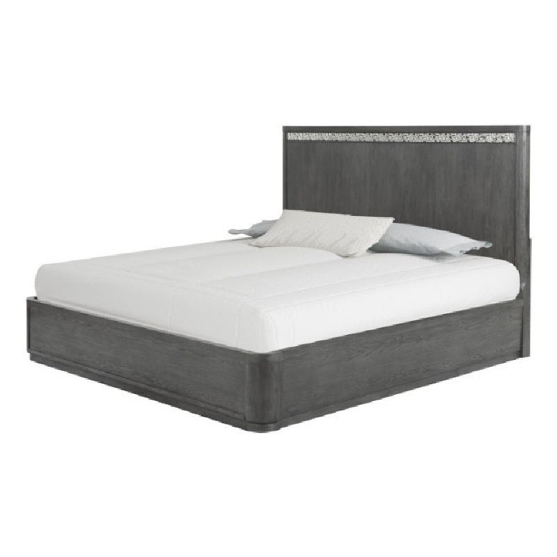 Zoko King Bed with Panel Style Headboard- Chrome- Ash Gray Solid Wood