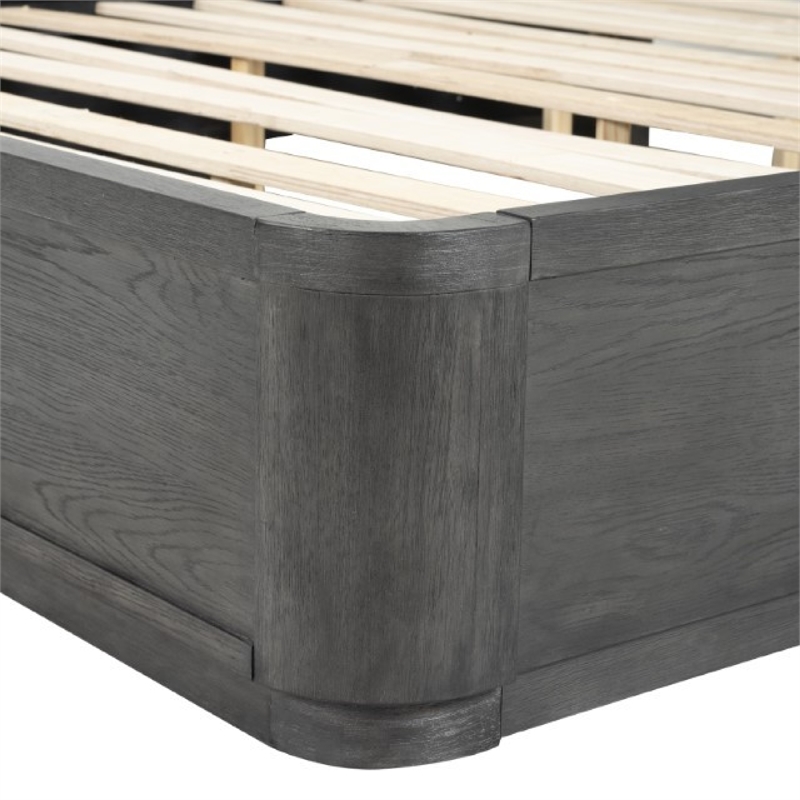 Zoko Queen Bed with Panel Style Headboard- Ash Gray Solid Wood Frame
