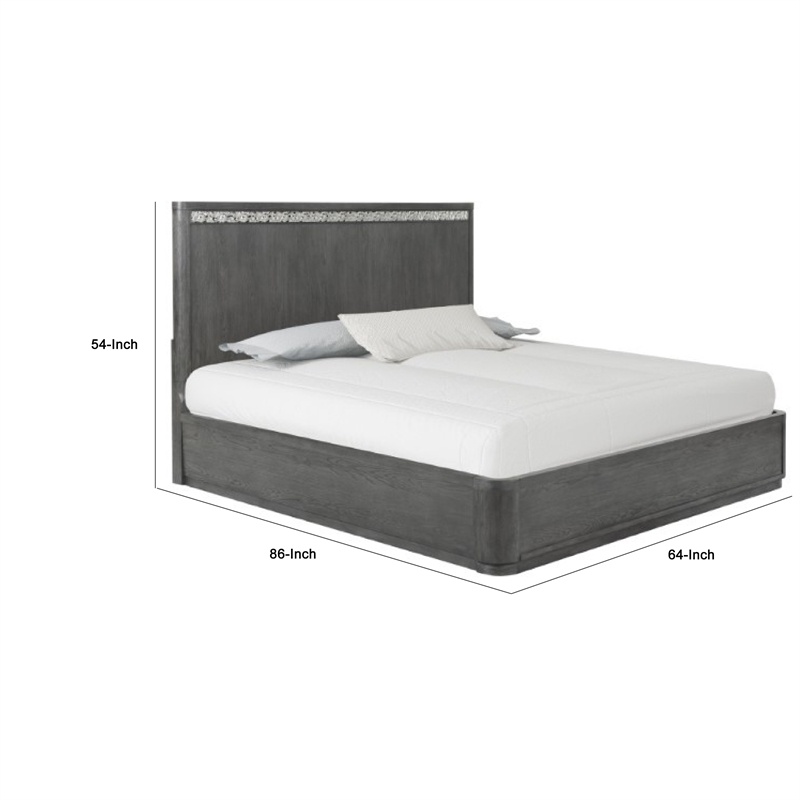 Zoko Queen Bed with Panel Style Headboard- Ash Gray Solid Wood Frame