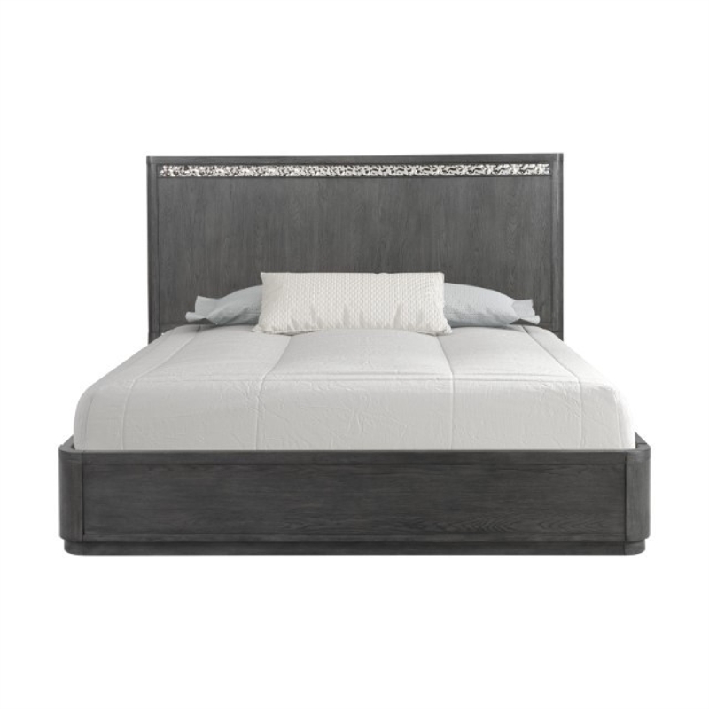 Zoko Queen Bed with Panel Style Headboard- Ash Gray Solid Wood Frame