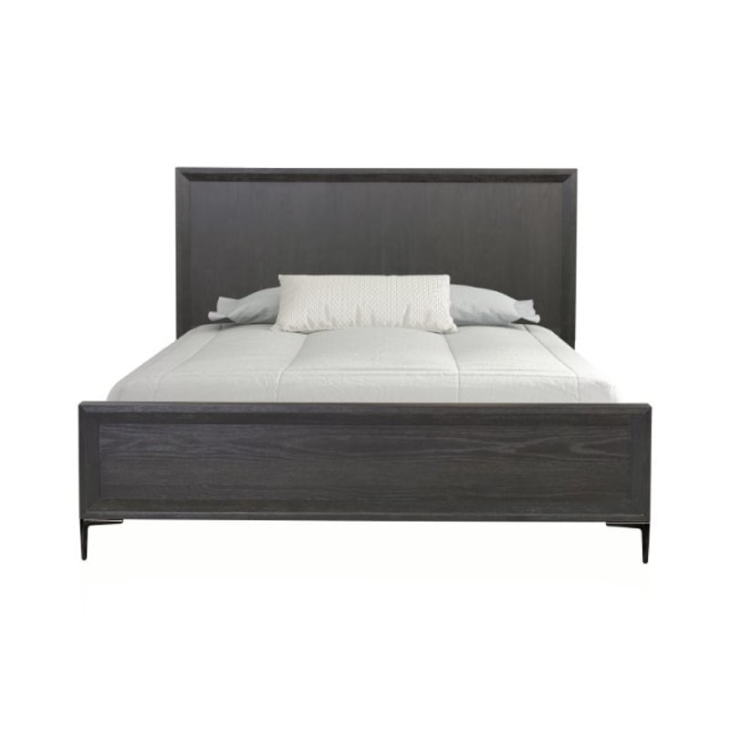 Kaira King Size Bed- Metal Accents- Espresso Brown Solid Rubberwood