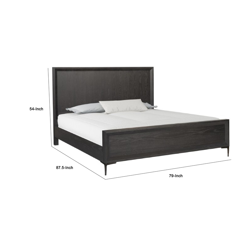 Kaira King Size Bed- Metal Accents- Espresso Brown Solid Rubberwood