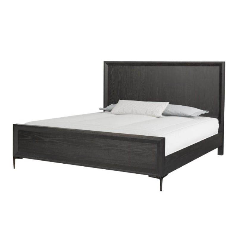 Kaira King Size Bed- Metal Accents- Espresso Brown Solid Rubberwood