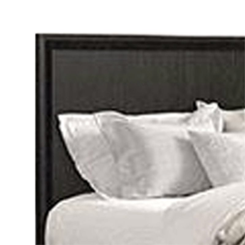 Kaira Queen Size Bed- Metal Accents- Espresso Brown Solid Rubberwood