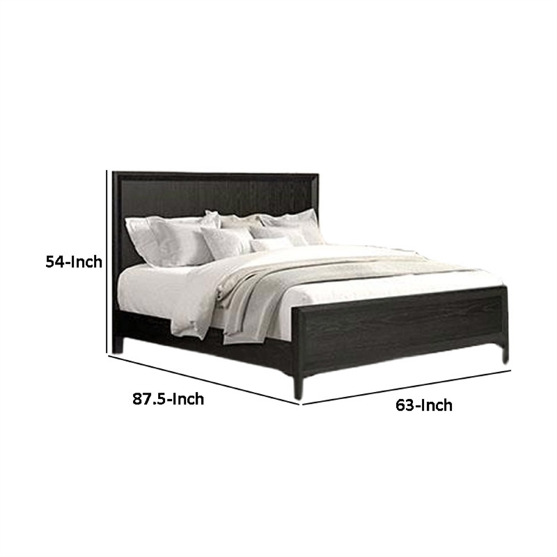 Kaira Queen Size Bed- Metal Accents- Espresso Brown Solid Rubberwood