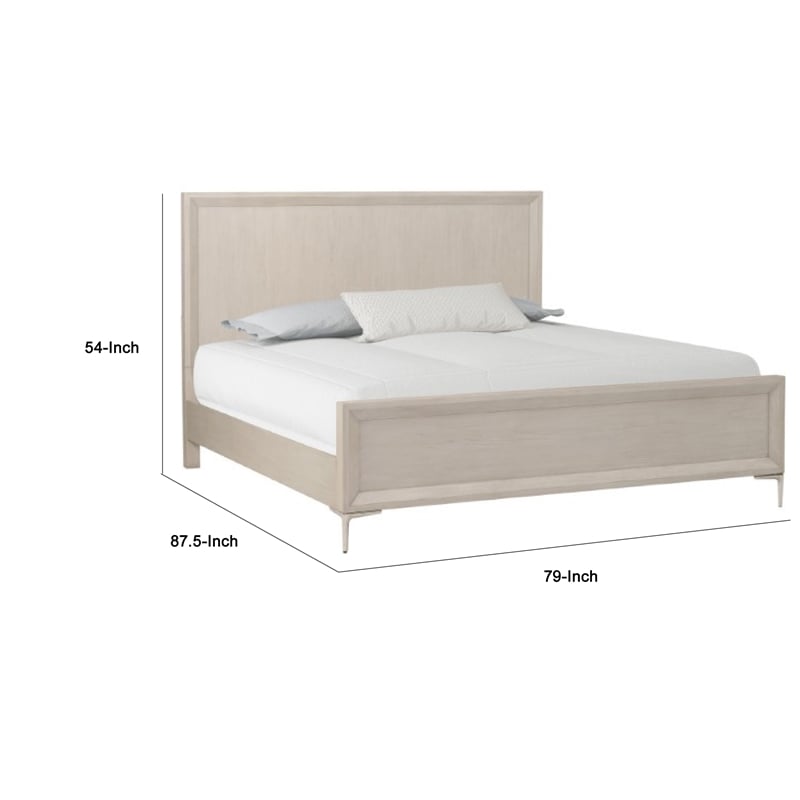 Kaira King Bed with Metal Accents- Natural Oak Brown Solid Rubberwood