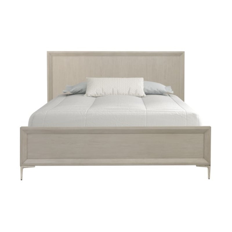 Kaira King Bed with Metal Accents- Natural Oak Brown Solid Rubberwood