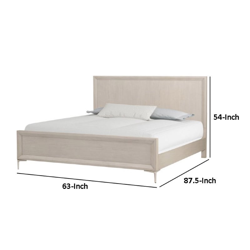 Kaira Queen Size Bed with Metal Accents- Natural Oak Solid Rubberwood