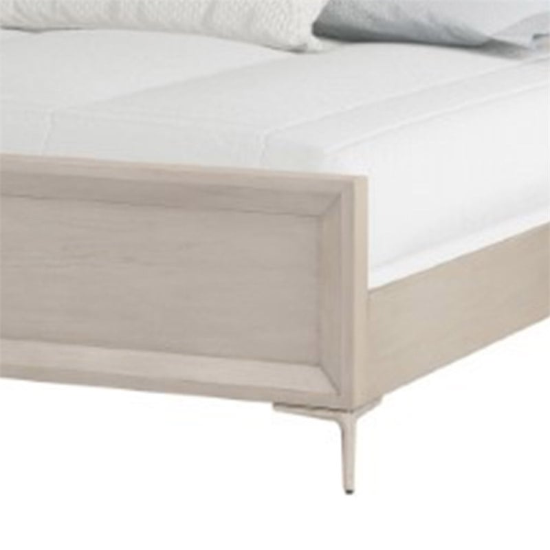 Kaira Queen Size Bed with Metal Accents- Natural Oak Solid Rubberwood