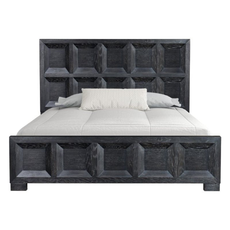 Kizie King Bed- Classic Recessed Panel- Weathered Black Solid Wood
